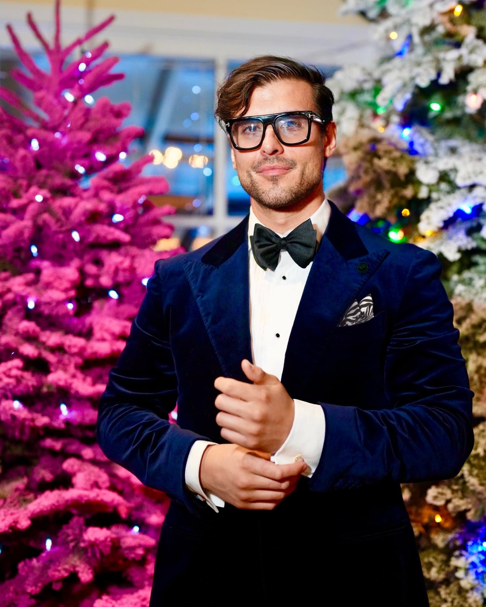 Tyler Vasquez, founder of Insta GQ, photographed in a velvet tuxedo